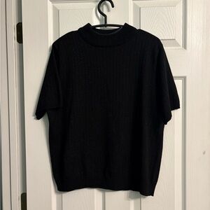 Sag Harbor Sparkle Christmas Short Sleeve black Sweater Top L large